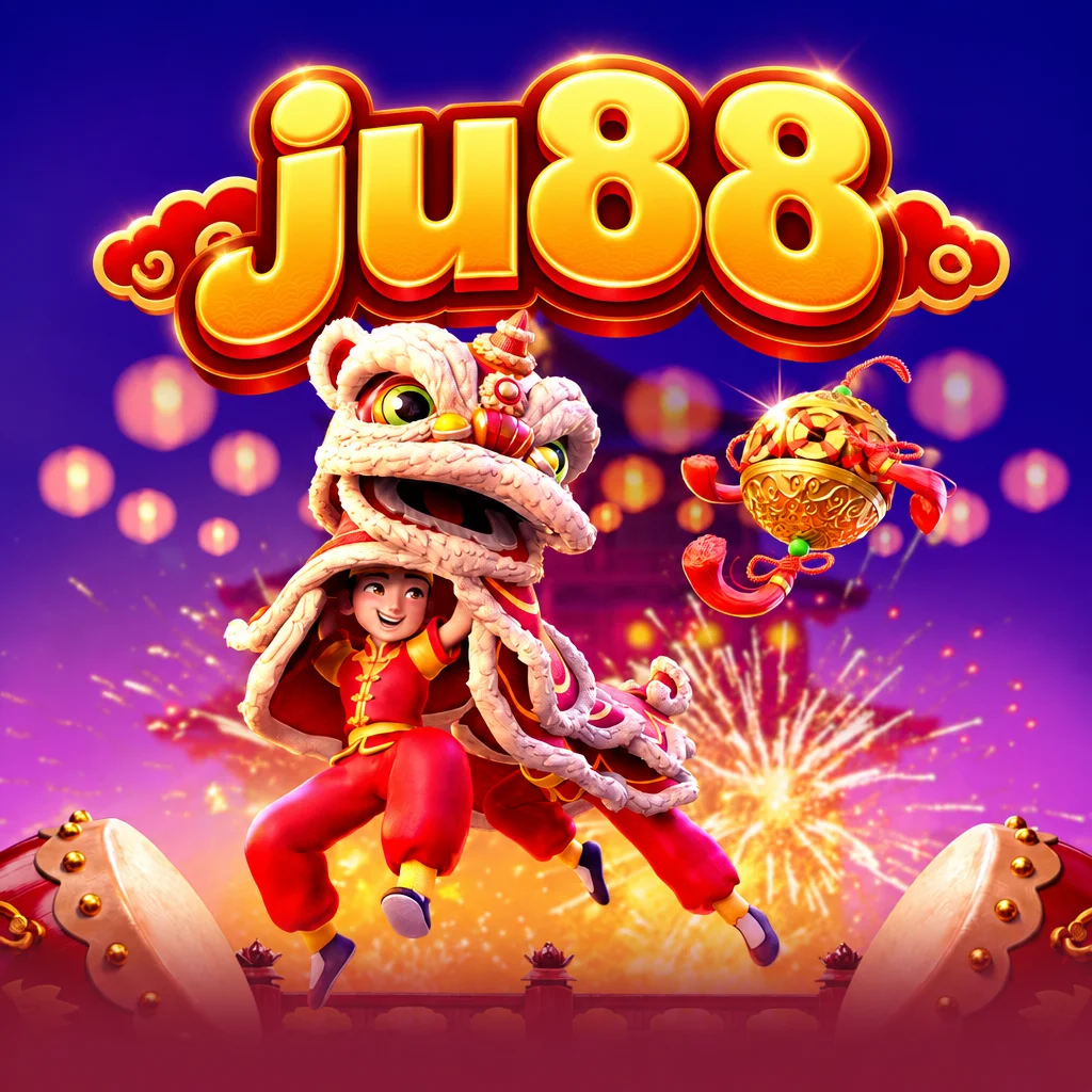 โลโก้ ju88 เหนือการแสดงเชิดสิงโตและบรรยากาศเทศกาลจากเกม Prosperity Lion